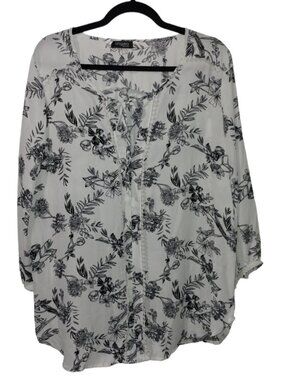 Angela Floral Print Long Sleeve Blouse, 2XL